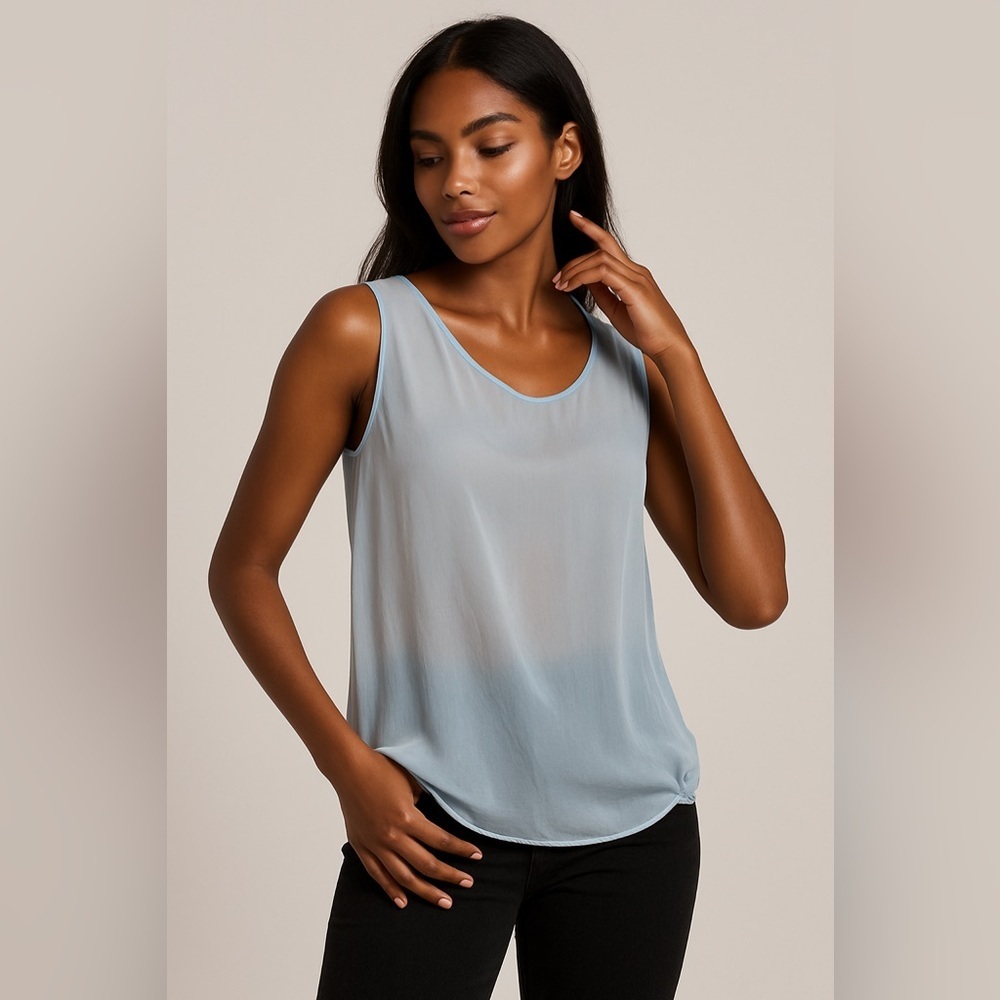Maurizio Pecoraro Milano Sleeveless Blouse Light Blue Silk Top Italy Minimalist